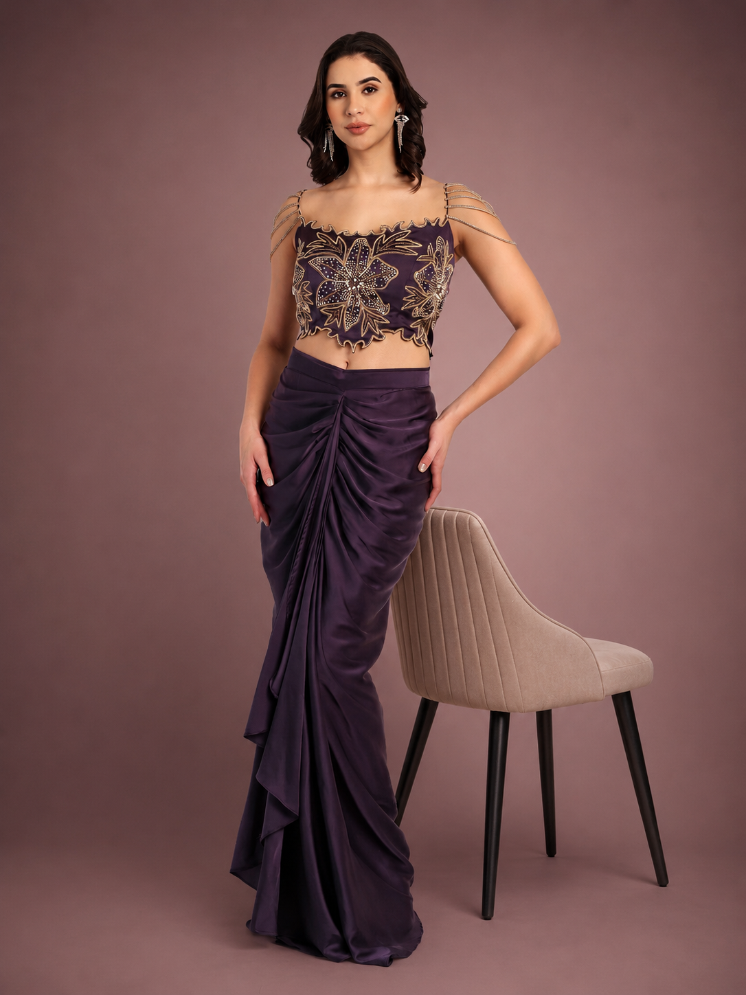 Plum Draped Top with Skirt