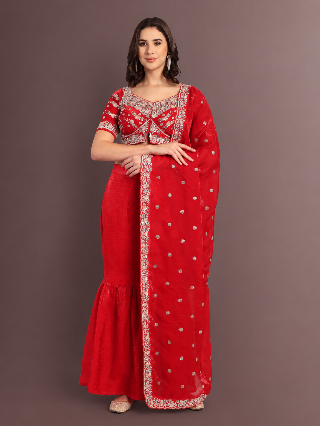 Ruby Red Sharara Set