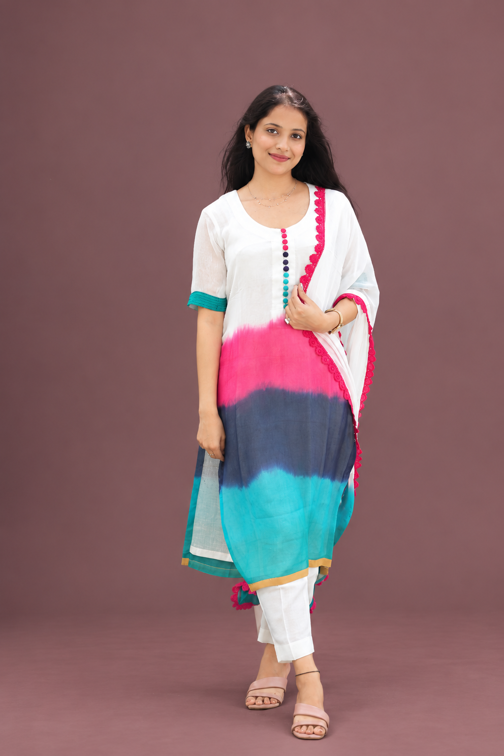 Pink & Blue Ombre 3-Piece Kurta Set