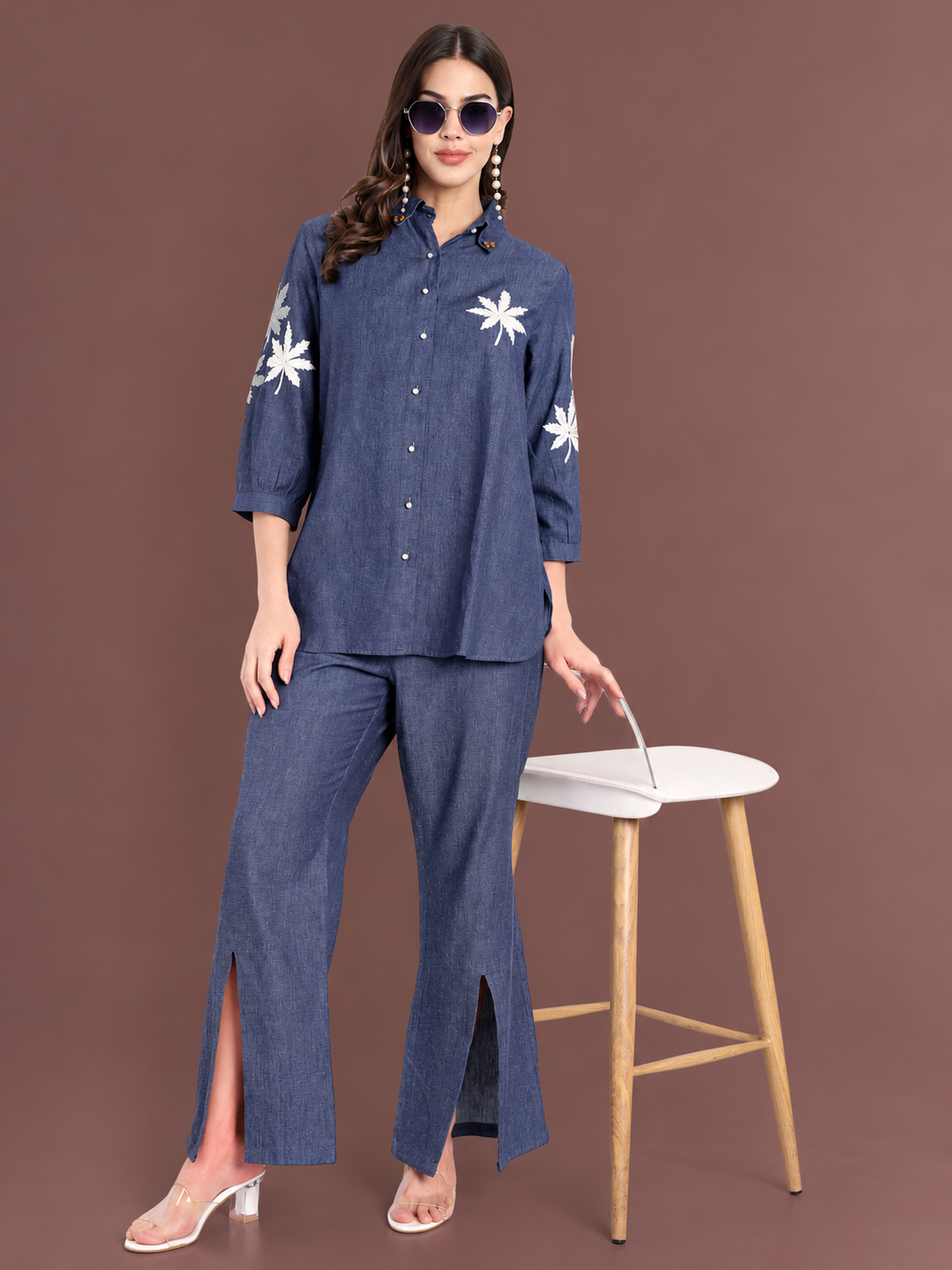 Blue Floral Embroidered Co-Ord Set